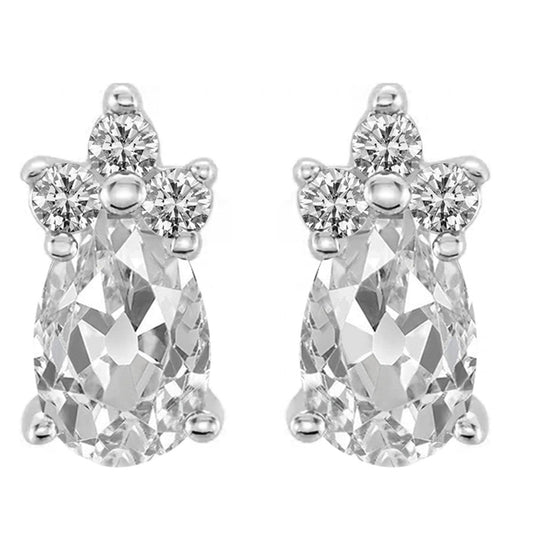 Ohrhänger Birne Altschliff & Runde Echt Diamanten 13.50 Karat Gold 14K