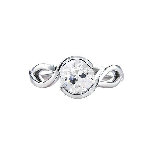 Old Cut Echt Diamant Ring Solitaire Halbe Lünette Geteilter, gedrehter Schaft 1 Karat - harrychadent.ch