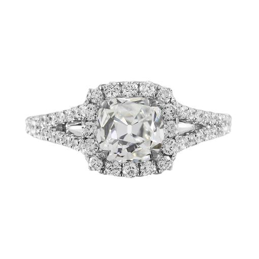 Old Cut Kissen Runder Natürliche Diamant Halo Ring Split Shank 4,50 Karat