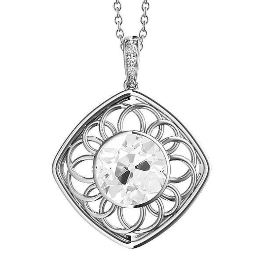 Old Mine Cut Echt Diamant Anhänger Lünette Set 2,50 Karat Weißgold