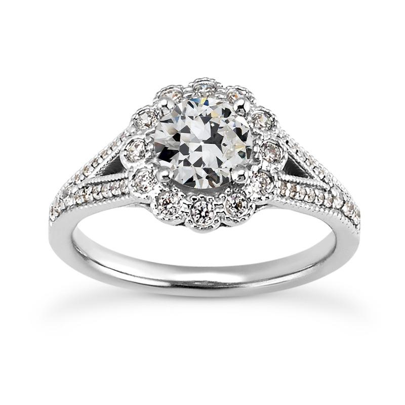 Old Mine Cut Echt Diamant Halo Ring Split Shank Flower Style 4,75 Karat - harrychadent.ch