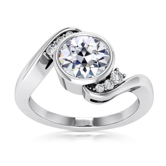 Old Mine Cut Naturliche Diamant Ring Lünette Set Tension Style 2,75 Karat