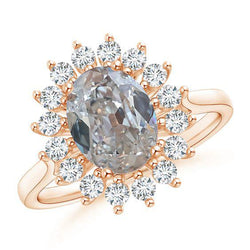 Oval Halo Echt Diamantring Alteuropäischer 4,50 Karat Blumenstil Schmuck