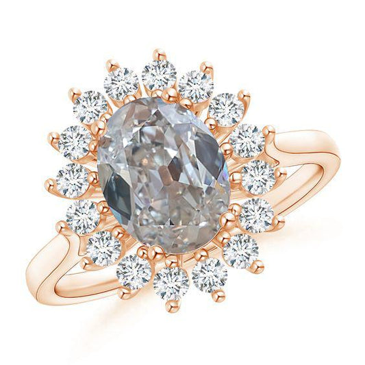 Oval Halo Echt Diamantring Alteuropäischer 4,50 Karat Blumenstil Schmuck - harrychadent.ch