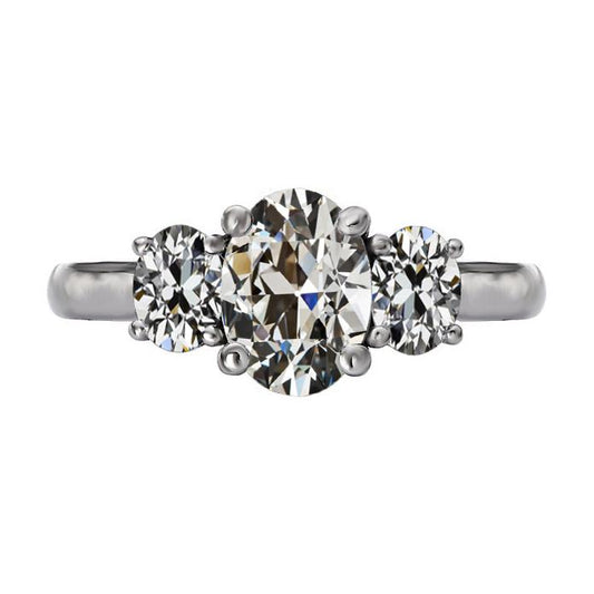 Ovaler Alter Bergmann Echt Diamant 3 Steine Ring 8 Karat Gold