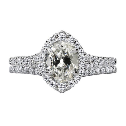 Ovaler Alter Bergmann Echt Diamant Halo Verlobungsring Set 6,50 Karat - harrychadent.ch
