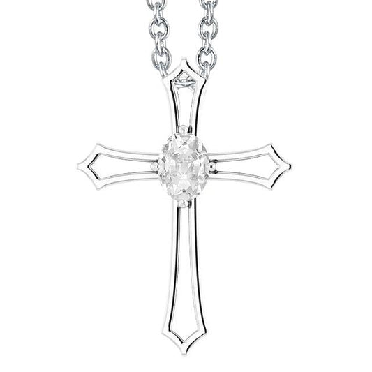 Ovaler Alter Bergmann Gold Cross Echt Diamant Anhänger 1,50 Karat Mit Kette
