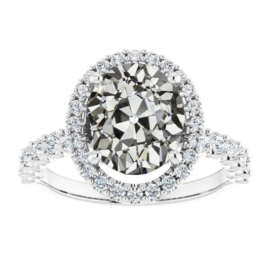 Ovaler Alter Bergmann Naturliche Diamant Halo Jubiläumsring 14K Gold 8,50 Karat