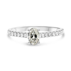 Ovaler Altschliff-Echt Diamant-Solitär-Ehering Mit Akzenten 4 Karat