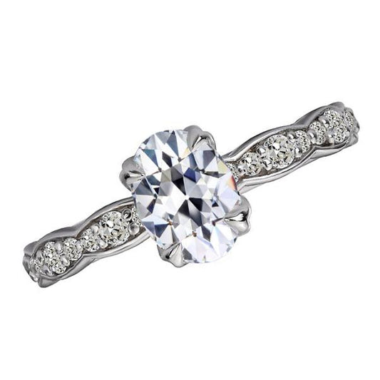 Ovaler Altschliff-Echt Diamant-Verlobungsring Doppelstift-Set 6 Karat