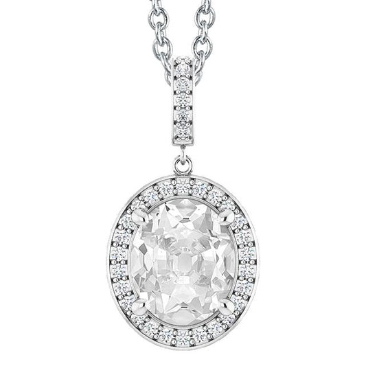 Ovaler Altschliff-Halo-Natürlich Diamant-Anhänger 6,50 Karat Gold Mit Kette & Öse