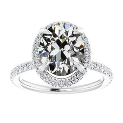 Ovaler Halo-Ring mit Echt Diamanten Im Alten Minenschliff, 4 Zinken, 8 Karat