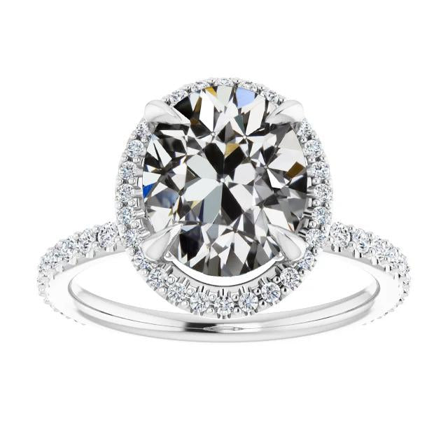 Ovaler Halo-Ring mit Echt Diamanten Im Alten Minenschliff, 4 Zinken, 8 Karat - harrychadent.ch