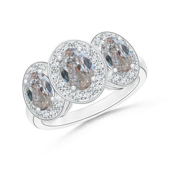 Ovaler Halo Natürliche Diamantring Alteuropäischer Schmuck 5 Karat Weißgold 14K