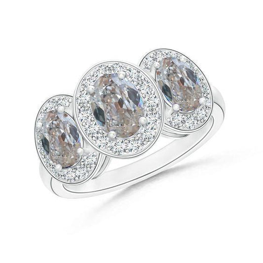 Ovaler Halo Natürliche Diamantring Alteuropäischer Schmuck 5 Karat Weißgold 14K