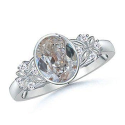Ovaler alter Bergmann Echt Diamantring Schmetterlingsstil 2 Karat Lünette Set