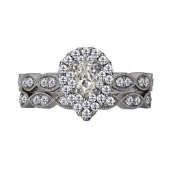 Pear Old Mine Cut Echt Diamant Halo Ehering Set Milgrain 4 Karat