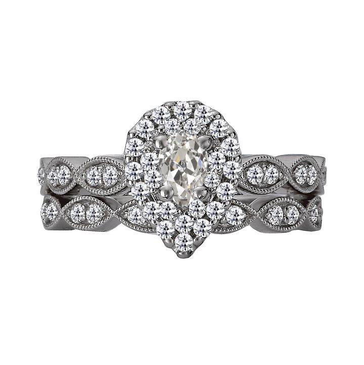 Pear Old Mine Cut Echt Diamant Halo Ehering Set Milgrain 4 Karat - harrychadent.ch