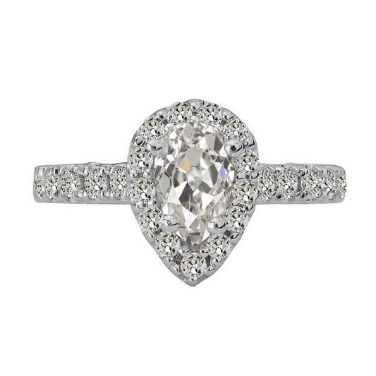 Pear Old Mine Cut Natürliche Diamant Halo Ring 6 Karat Schmuck
