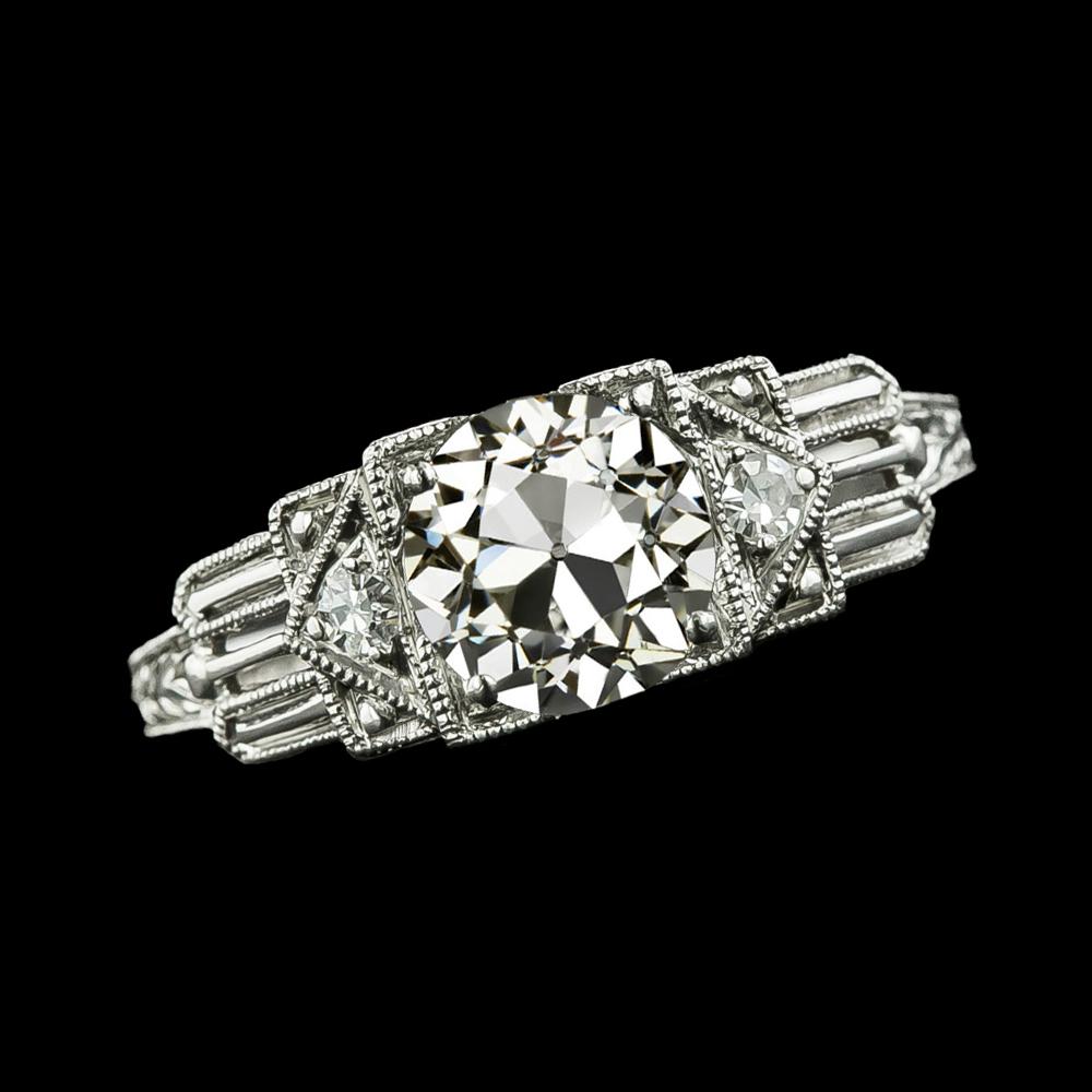 Ring Mit Drei Steinen Im Vintage-Stil Mit Runden Echt Diamanten Im Altschliff 2,25 Karat