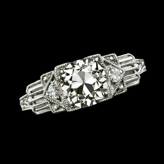 Ring Mit Drei Steinen Im Vintage-Stil Mit Runden Echt Diamanten Im Altschliff 2,25 Karat