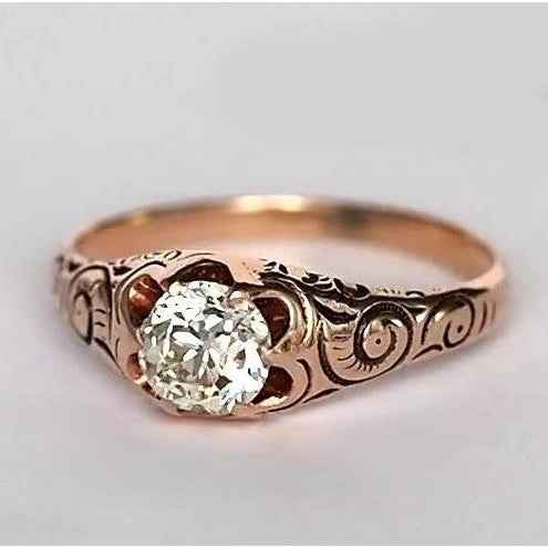 Roségold Zigeuner Solitär Ring Altschliff Echt Diamant Vintage Stil 1 Karat