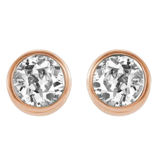 Rose Gold Natürlich Diamant Ohrstecker Rund Old Cut 5 Karat Lünette Set
