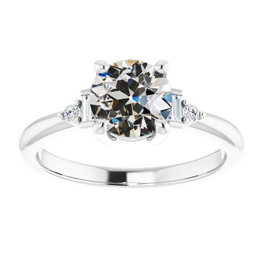 Rund & Baguette Old Mine Cut Naturliche Diamantring Konischer Schaft 3 Karat