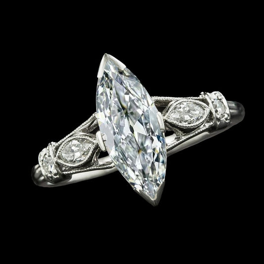 Runden & Marquise Alter Bergmann Echt Diamantring 5 Steine 5,50 Karat