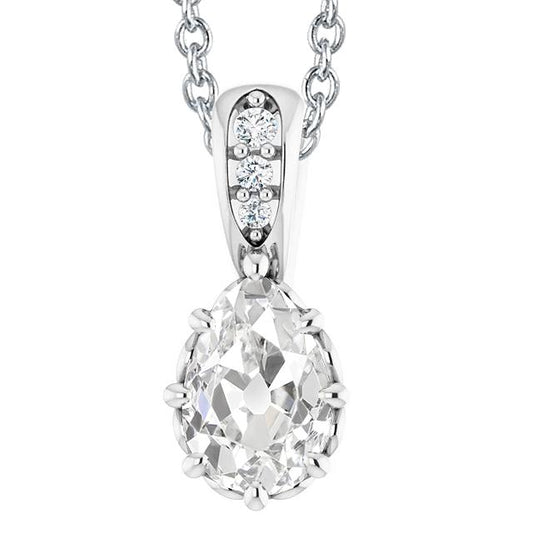 Runden & Pear Alter Bergmann Gold Echt Diamant Anhänger Mit Halskette 3,50 Karat - harrychadent.ch