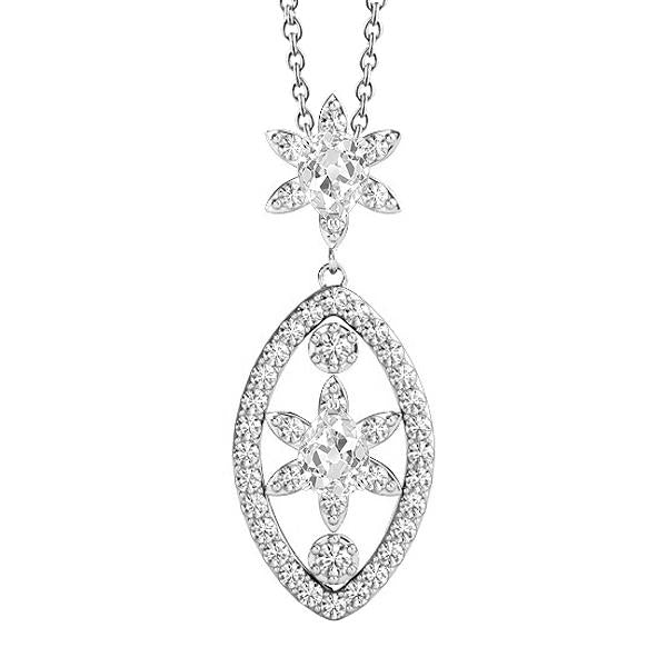 Runden & Pear Old Mine Echt Diamant Anhänger 4 Karat Mit Kette Blumenstil