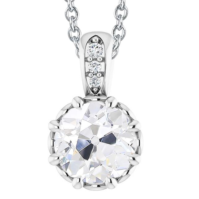 Runder 5-Karat Echt Diamant-Anhänger Im Alten Minenschliff, Weißgold, 14 Karat Krappenset - harrychadent.ch