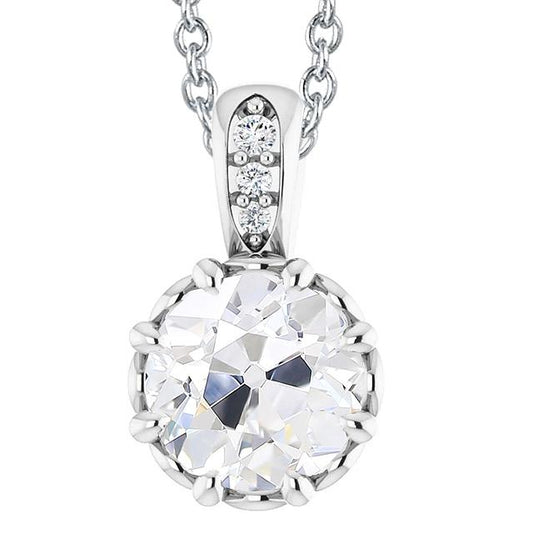 Runder 5-Karat Echt Diamant-Anhänger Im Alten Minenschliff, Weißgold, 14 Karat Krappenset - harrychadent.ch
