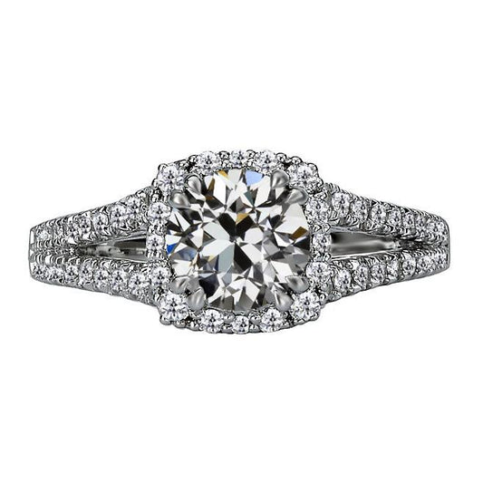 Runder Alt-Minenschliff-Natürliche Diamant-Halo-Ring Mit Geteiltem Schaft 7 Karat