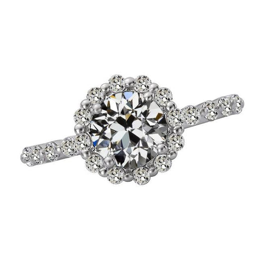 Runder Alter Bergmann-Echt Diamant-Halo-Ring Mit Akzenten 14K Gold 4,50 Karat