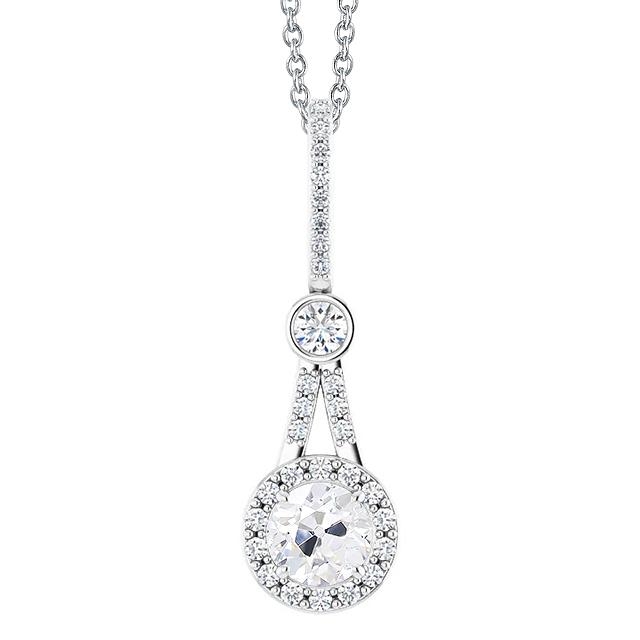 Runder Alter Bergmann 2.50 Karat Halo Echt Diamant Anhänger Weißgold 14K
