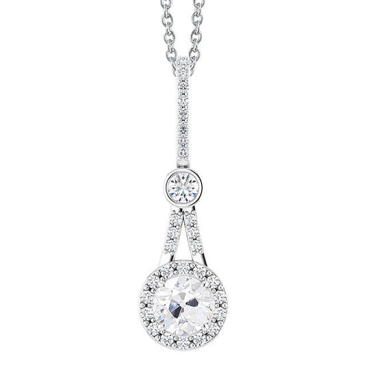 Runder Alter Bergmann 2.50 Karat Halo Echt Diamant Anhänger Weißgold 14K