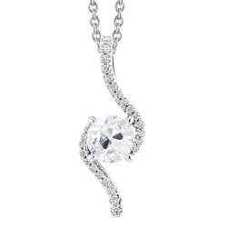 Runder Alter Bergmann Echt Diamant Anhänger Weißgold 14K Mit Kette 3 Karat