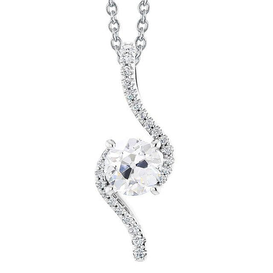 Runder Alter Bergmann Echt Diamant Anhänger Weißgold 14K Mit Kette 3 Karat - harrychadent.ch
