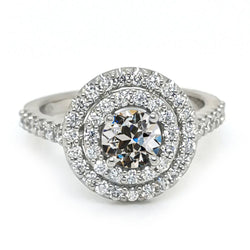 Runder Alter Bergmann Echt Diamant Double Halo Ring 14K Gold 4,50 Karat