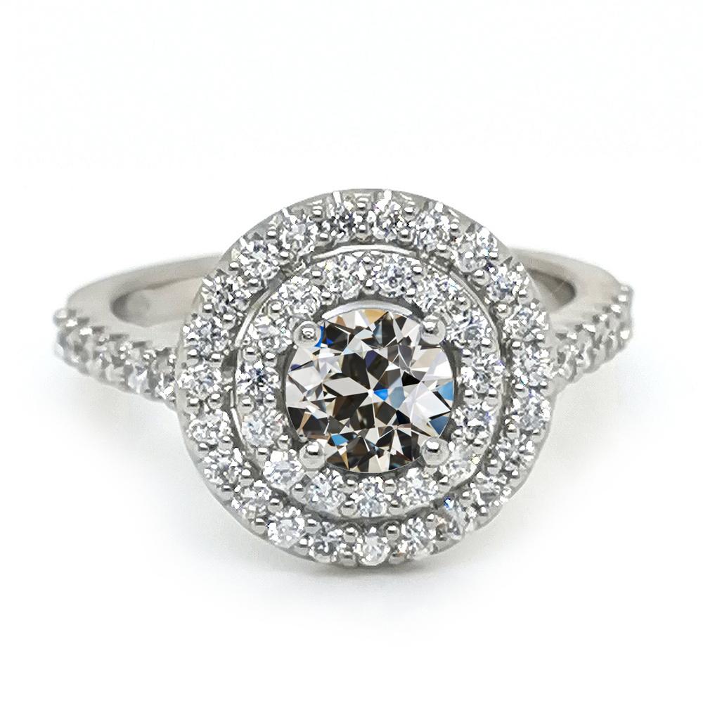 Runder Alter Bergmann Echt Diamant Double Halo Ring 14K Gold 4,50 Karat - harrychadent.ch