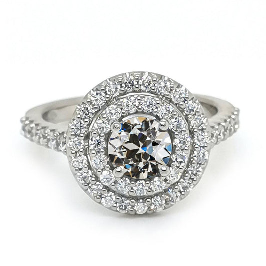 Runder Alter Bergmann Echt Diamant Double Halo Ring 14K Gold 4,50 Karat - harrychadent.ch