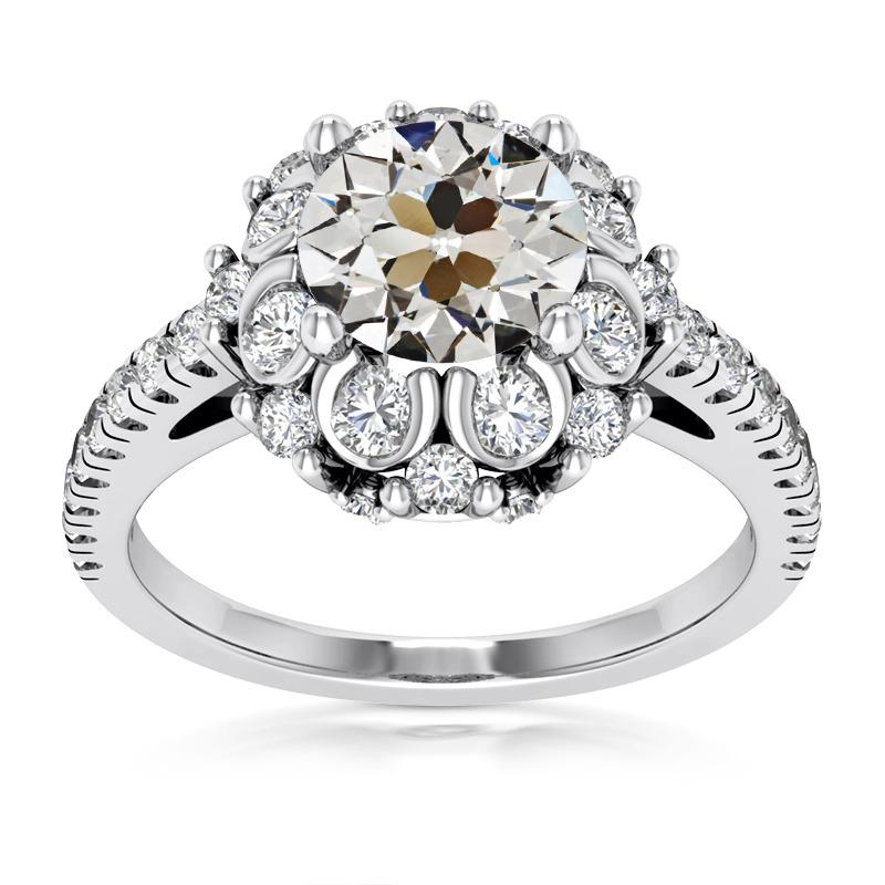 Runder Alter Bergmann Echt Diamant Halo Ring 4 Krappen Set Gold 10,50 Karat
