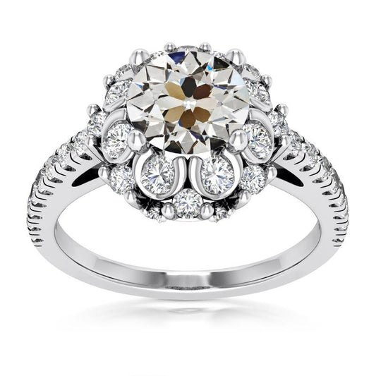 Runder Alter Bergmann Echt Diamant Halo Ring 4 Krappen Set Gold 10,50 Karat