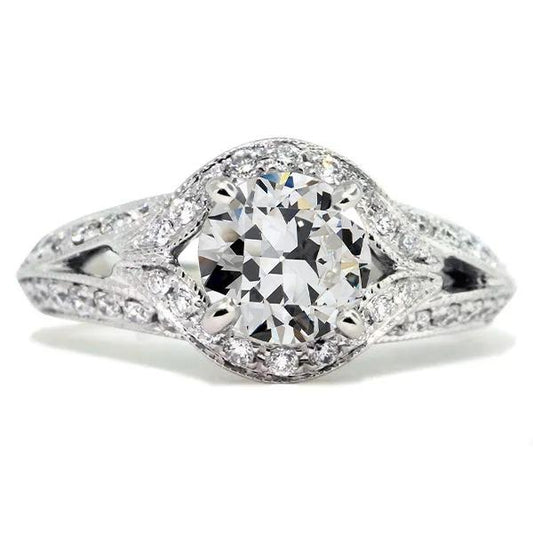 Runder Alter Bergmann Echt Diamant Halo Ring Im Antiken Stil 6 Karat 14K Gold