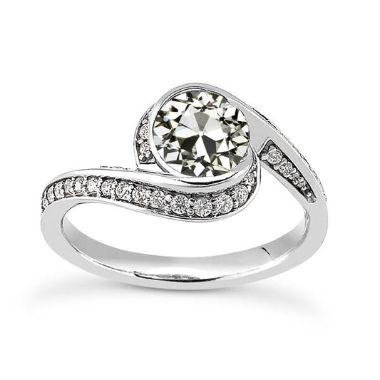 Runder Alter Bergmann Echt Diamant Halo Ring Twisted Shank Gold 4,50 Karat