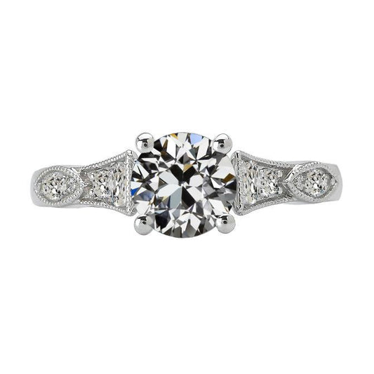 Runder Alter Bergmann Echt Diamantring 4 Karat Vintage-Stil Milgrain