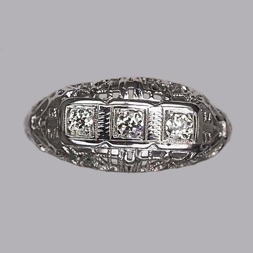 Runder Alter Bergmann Echt Diamantring Mit Drei Steinen 0,75 Karat Gold 14K