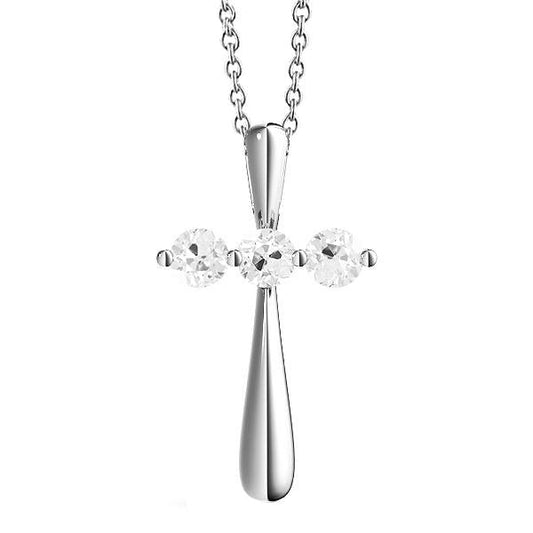 Runder Alter Bergmann Gold Kreuz Echt Diamant Anhänger 1,50 Karat Mit Kette