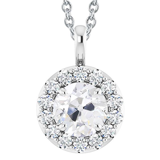 Runder Alter Bergmann Halo Damen-Naturliche Diamant-Anhänger 5 Karat Zinken-Set